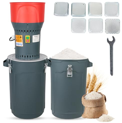 DETODDA 25L Grain Mill, Electric Cereals Grinder, Farm Home Wheat Grinder for Bean Spice Rice Cereals Feed Flour, 7 Sizes Sieves