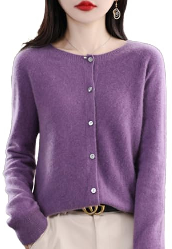 TeysHa Kaschmir-Cardigan für Damen, Wollpullover mit Rundhalsausschnitt, Knopfleiste und Langen Ärmeln (Magenta,X-Large)