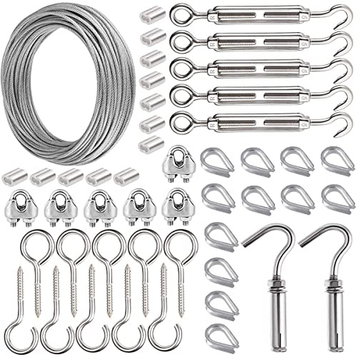 AMLOOPH 30m Edelstahl Drahtseil 2mm Rankhilfe Set für Garten mit M5 Seilspanner & Drahtseilklemmen – Gardinenseil, Stahlseil mit Ösen, Spanndraht für Rankgitter, Hängelampe, Seilspanngarnitur Außen
