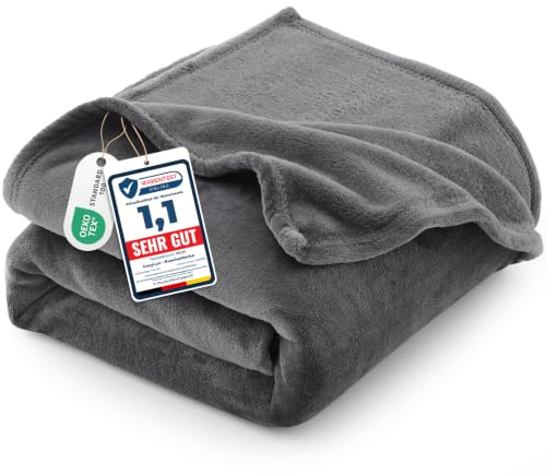 CozyLux Kuscheldecke Flauschig Decke 230x270 cm Grau | OEKO-TEX 100, 260 g/m² XXL Große Flanell Sofa Decke für Frauen, Geschenke zum Geburtstag für Mama, warme Deko für das Zuhause