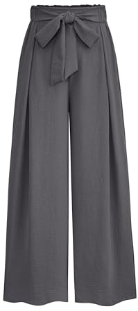 PRETTYGARDEN Women's Wide Leg Work Pants Business Casual High Waisted Loose Palazzo Trouser Summer Clothes (Dark Grey,Large)