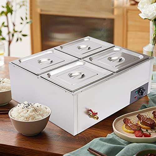 Scaldavivande, Scaldavivande Commerciale da Banco a 4 Pentole per Catering a Vapore, Scaldavivande Elettrico in Acciaio Inossidabile da 850 W, Scaldavivande a Buffet Professionali per Ristoranti con