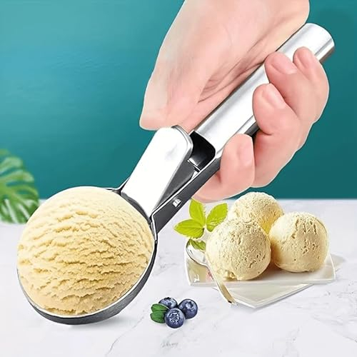 CHEFZOCO Cucchiaio per gelato, Sacabolas Gelato, Cucchiaio per gelato con grilletto, Accessori da cucina, Adatto per lavastoviglie, Diametro della sfera 6 cm, Acciaio inossidabile