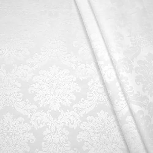 STOFFKONTOR Dekostoff Jacquard Damast Stoff Floral Barock - Meterware, Farbe Weiss - zum Nähen von Kissenbezügen, Tischdecken, Deko, Gardinen, Bekleidung uvm.