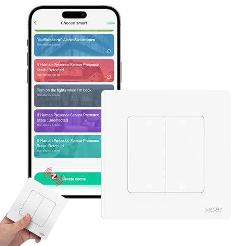MOES ZigBee Smart Scene Switch with Star Ring Design - Requires MOES ZigBee Gateway, One Button Toggling, Whole House Linkage, 4 Gang White