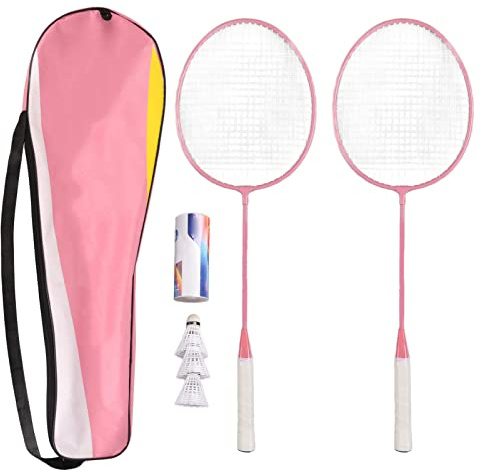 Rosa Badmintonschläger-Set K1134 Badmintonschläger-Set aus Eisenlegierung mit Aufbewahrungstasche und Eimer Zum Spielen Im Freien oder Drinnen Pink