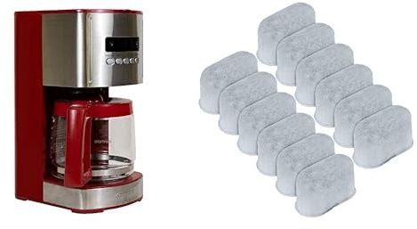 Koolatron Drip Coffee Maker Machine 12-cup 1.8L Programmable Filter Coffee Machines with Timer Fast Brewing Technology Digital Display Red + Charcoal Water Filter Micromesh Fine Grain Charcoal White