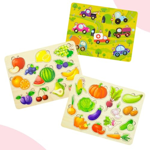 Steckpuzzle Holz ab 1 Jahr Set Fahrzeuge/Früchte/Gemüse - Holz Puzzle ab 2 3 4 Jahre Holzspielzeug Holzpuzzle Geschenk für Kinder, Mädchen und Jungen (Frut)
