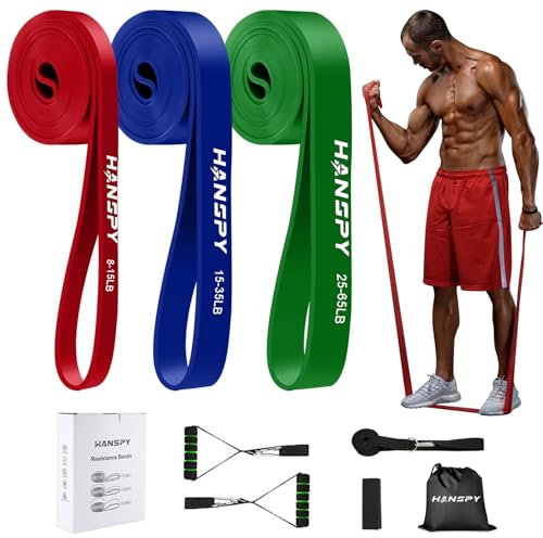HANSPY Resistance Bands Set 3 Levels Exercise Fitness band for Working Out Pull Up Bands for Men & Women Strength Training, Home Gym Exercise, Physical Therapy, Yoga with Anchor Handles Bag