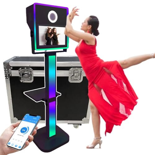 JMbpkduHs 15,6-Zoll-Selfie-Magic-Mirror-Fotoautomat Mit Touchscreen, DSLR-Fotoautomat, App-Steuerung, Licht/Winkel Einstellbar, RGB-Fülllicht + Flightcase, Geeignet Für Hochzeiten, Partys,B