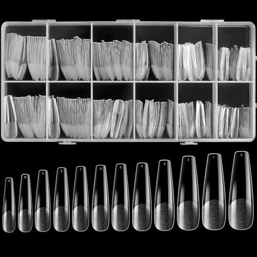 Gel Nail Kit Acrylic Nail Tips, 240 Pcs 12 Sizes Full Cover False Tapered Long Clear Square Fake Press on Art Gel X Nails Tip Extensions Set for Manicure Salon DIY (White, Extra Long)