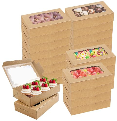 Kraftpapier Box mit Sichtfenster,30 Stück Keksschachtel 17,8 x 11 x 3,9 cm,Kraftpapier Geschenkbox,Braune Kraftpapier Geschenkboxen,Cupcake Boxen,Kleine Schachteln für Kekse Kuchen Dessert Geschenke
