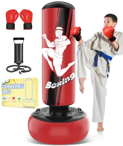 JUOIFIP Saco Boxeo niños con Guantes de Boxeo y Bomba Saco de Box Hinchable Grande de 165cm, Regalos para niñas de 3 a 12 años para Practicar kárate, Taekwondo