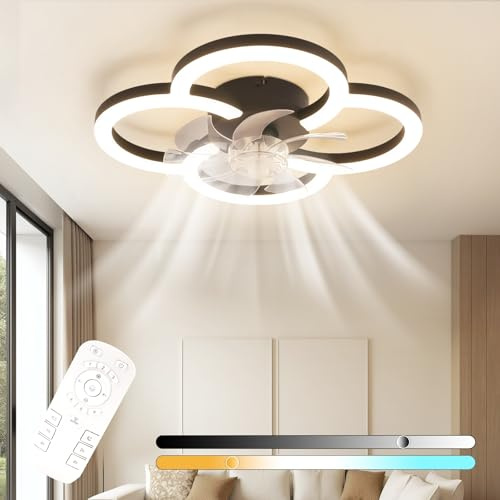 Homefire LED Deckenventilator Mit Beleuchtung - 40W Leise Schwarz Deckenlampe Ventilator mit Fernbedienung Dimmbar Modern Deckenleuchte 6-Gang Timer Schlafzimmer Deckenventilatoren für Küche Esszimmer