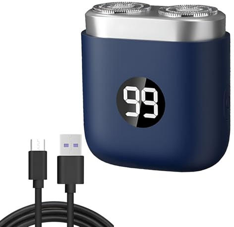 Mini Rasierer Herren, Mini Elektrorasierer 3D Doppelkopf, Wasserdicht, Minirasierer für Gesicht, Nass & Trocken, Bart & Körperpflege (Blau)