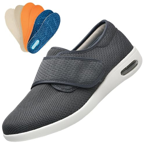 Basket Scratch Homme Chaussure Diabetique Chaussures De Marche à Enfiler à Coussin d'air pour Femmes pour les pieds enflés ou tout simplement Convient Pour Le Shopping, Le Travail(Dark Gray,45 EU)