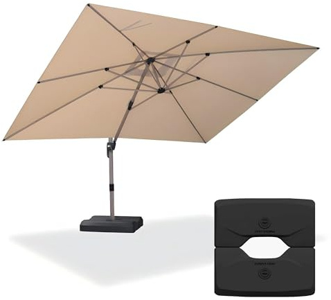 PURPLE LEAF Sonnenschirm Rechteckig 300 x 400 cm mit Ständer Alu Ampelschirm Groß XXL 360° Drehbar Gartenschirm mit Kurbel Neigbar Waterdicht Sonnenschutz Marktschirm UV 50+ für Garten, Beige