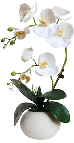 LESING Artificial Potted Orchid Flower for Table Centerpieces,Real Touch White Fake Orchid Flowers in Vase for Home Decoration (Style 5,White)