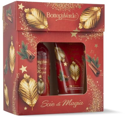 Bottega Verde - Cofanetto Regalo Scie di Magia, con Bagnodoccia 250 ml e Latte Corpo 150 ml, Fragranza di Cannella e Spezie Natalizie, Idea Regalo