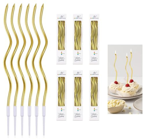 36 Pezzi Candele a Spirale di Compleanno,Candele di Torta con Supporti Metallici Lunghe e Sottili,Candele Decorative per Torte di Compleanno e Matrimonio,per Decorazioni Festive e Cake Design(Oro)