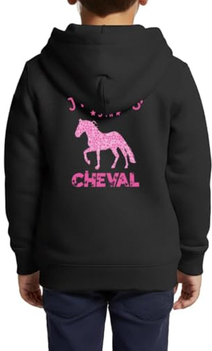 Spreadshirt J'Peux Pas J'Ai Cheval Rose Équitation Veste À Capuche Enfant Premium, 146/152 (10 Ans), Noir