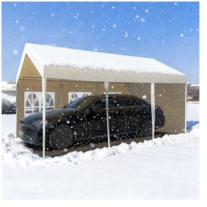 Winddichtes Schneecarport-Überdachung mit Fenstern, robuste Carports mit Metallrahmen für Traktoren, LKWs, Wohnmobile und SUVs(White,9.8x19.6x6.5 ft)