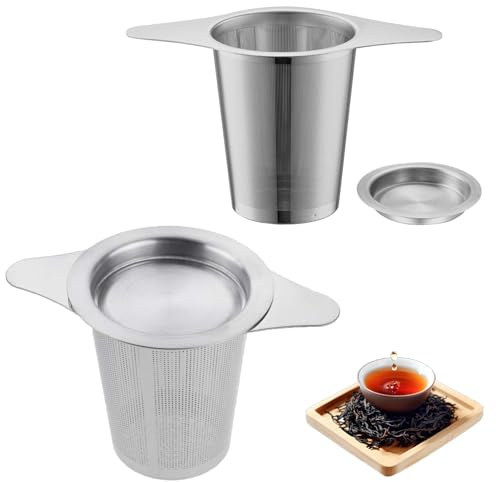 2 Piezas Filtro de Té, Infusor de Te 304 Acero Inoxidable, Infusionador de Té con Mango y Tapa, Colador de Té para La Mayoría de Tazas y Cuencos de Té | Universal Colador de Té con Dos Lenguetas Y Tapa,para Tazas Y Tetera, Taza, Vidrio De Diferentes Tamaños