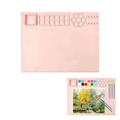 Tappetino Silicone Pittura, Tappetino Silicone 50x40 cm Antiscivolo, Sottopiatti Riutilizzabile per Artisti, Tappeto Silicone Lavabile per Artigianato, Fai da Te, Rosa