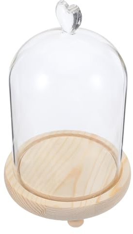 Gatuida Cloche pour Exposer Souvenirs et Fleurs avec Socle en Bois en Verre de Cœur Dôme Décoratif Élégant pour Bureau ou Centre de Table
