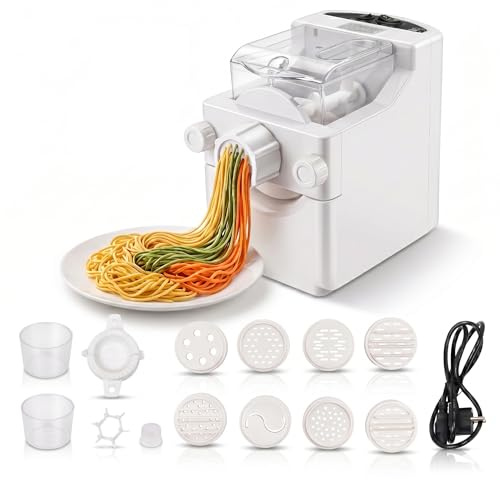 Machine à pâtes électrique entièrement automatique 260 W avec 9 embouts, machine automatique pour pâtes, pâtes, sacs à pâtes, jusqu'à 500 g de farine, processus de pétrissage en 3 minutes