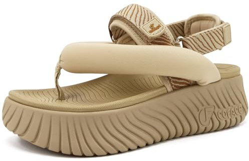 COFACE Ortopedici Sandali Trekking Donna Comode Camminata Fascite Plantare Memory Foam Sportivi Sandalo Estive Aperti Escursionismo Spiaggia Piscina Mare Eleganti Platform Infradito Beige 39
