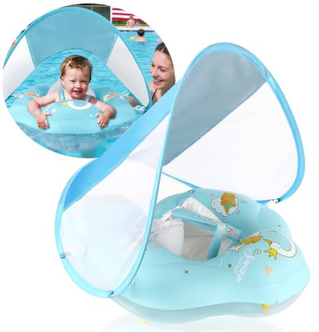 WYRIAZA Schwimmring Baby Verstellbarer Kindersitz mit UPF50+ UV-Schutz Baby Schwimmring mit Sonnendach Abnehmbarer Sonnenschutz Baby Schwimmhilfe & Schwimmreifen ab 3-12 Monate(S 5-8KGS)