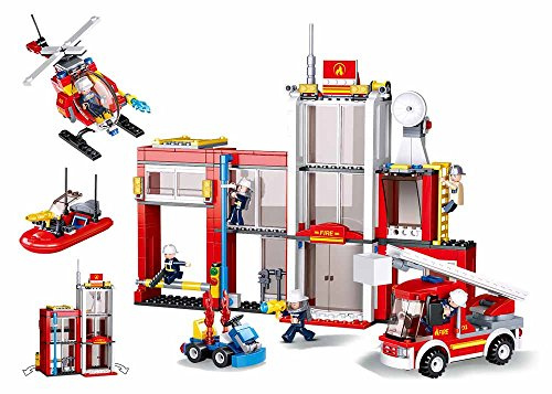 Sluban Klemmbausteine Feuerwache (607 Teile), Spielset, Steckbausteine, mit Spielfigur, für Kinder ab 4 Jahren