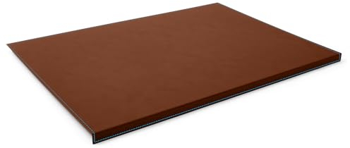 Eglooh - Calliope Deluxe - Schreibtischunterlage Leder Orange Braun mit Kantenschutz cm 70x50 - Gewinkelte Schreibunterlage mit Aufbau aus Stahl, blaue Nähten und rutschfester Boden - Made in Italy