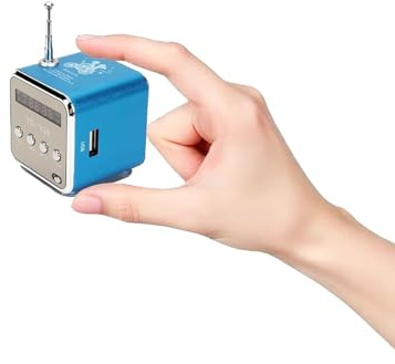 Mini Radio Bluetooth Lautsprecher, Tragbarer FM-Radio, Outdoor Kabelloser Mini Lautsprecher, Music Speaker MP3-Player, Soundstation, USB, Line-In, Micro SD TF (Blau)