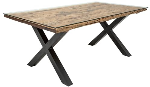 Esstisch BARRACUDA 180cm - schwarz natur - Teakholz - 8-Sitzplätze | Handarbeit, als Beistelltisch nutzbar, höhenverstellbare Füße, individuelle Maserung, Ablagefläche, Eisengestell