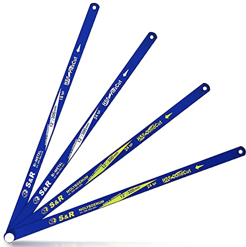S&R Sägeblätter Set mit Hochleistungs-MOLYBDÄN-Sägeblättern/MADE IN GERMANY/für Metallsäge, Bügelsäge 12 / 300 mm, 4-tlg 2x Molybdän-Stahl 24 tpi, 1x Bi-Metall 18 tpi, 1x Bi-Metall 24 tpi