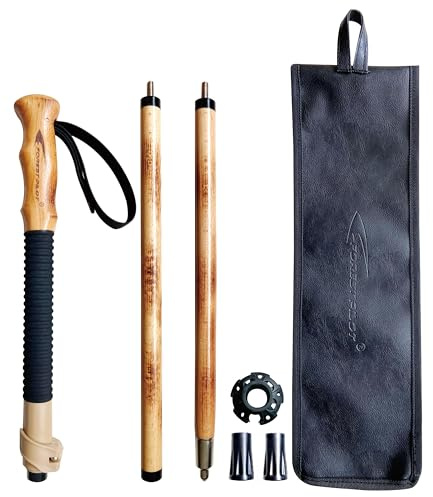FOREST PILOT Trekking Pole- 1-pc Pack - Adjustable Hiking or Walking Stick –Strong, Natural Beech Wood - Quick Adjust Flip-Lock - Beech Wood Grip, Leather Strap (Black)