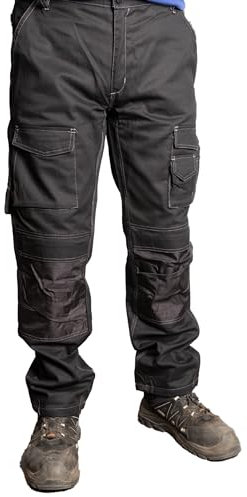 Security Lines Men's Highland Multibolsillos Work Pants Pantalones de Seguridad con Cremallera YKK Pantalones elásticos tamaño de Cintura - 34 a 60 (Negro, 34)