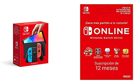 Nintendo Switch (versión OLED) Azul Neón/Rojo Neón + Nintendo Switch Online - 12 Meses (Código de descarga)