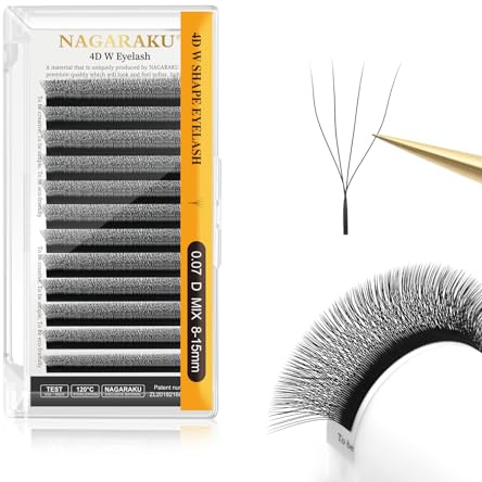 NAGARAKU 4D W Pestañas W Ramo Prefabricado Extensión de Pestañas Hecho a mano WW Profesional Pestañas Postizas Naturales Ahorra Tiempo Volumen Rusas Clover Eyelash Cluster Negro(0.07mm D 8-15mm)