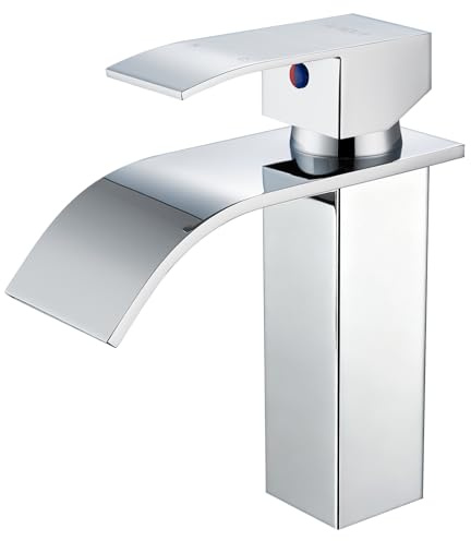 iVIGA Wasserhahn Bad Wasserfall Waschtischarmatur，Einhandmischer Waschbeckenarmatur Auslauf Höhe 98mm aus Edelstahl mit kalte und heiße Wasserschläuche,Chrom