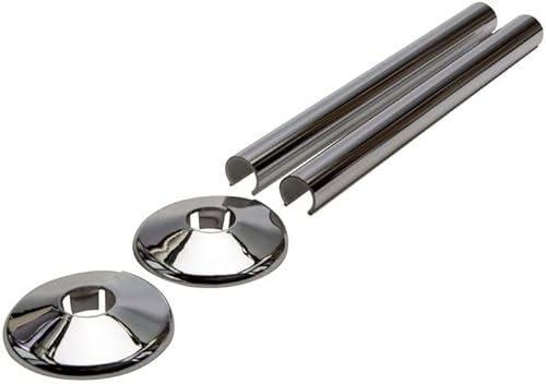 Chrome Radiator Pipe Covers SnapFit 2 Pack 200mm Long for 15mm Pipe Central Heating Clip On Covers Snappit