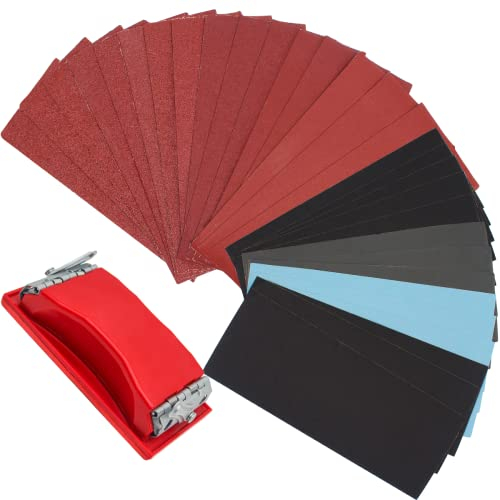 SenmaiTools 45 Stk Schleifpapier set mit Handschleifer , Sandpapier 93 x 230 mm, Körnung von 40 60 80 120 bis 2000 3000 5000，Nass und Trocken für Grob- und Feinschliff von Holz, Farbe und Wänden.