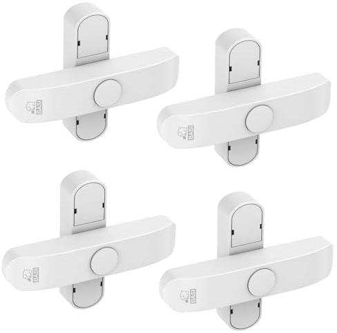 BASI | Fenstersicherung 4er Set | Weiß Braun | Zusatzsicherung für doppelflügelige Fenster Fenstertüren | verriegelbar mit Druckknopf | Schwenkriegel | Einbruchschutz | Farbe Weiß | 4 Stück