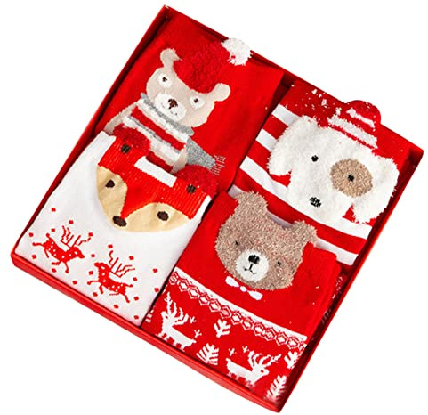 TianWlio Damen Socken mit Weihnachten Motiv Baumwolle Hausschuhe Cartoon Socken Socken warm verdicken rutschfeste Damensocken Bodenschlafsocken Bunte Lustige Socken Damen Weihnachtssocken