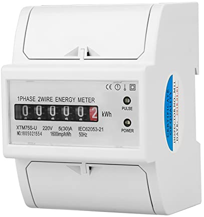YWBL-WH KWh Meter, 220V Digital 1-Phase 2 Wire 4P DIN-Rail Electric Meter Electronic KWh Meter Xtm75s-u Monophasé 4P Liquid Crystal Guide, Testeurs de Tension (5(30) A)