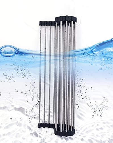 Dish Drying Rack Over The Sink, Roll Up Dish Drainers for Kitchen Counter Sink Accessories Kitchen Essentials for New Home (18 Tubes 47 * 35 cm)