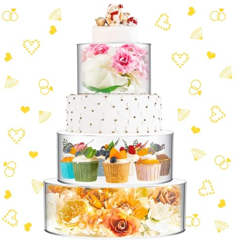 3 alzate per torte nuziali in acrilico trasparente, con luci a LED, rotonde, cilindriche, riempibili, per matrimoni, feste di compleanno (30,5 cm, 35,5 cm, 40,6 cm)