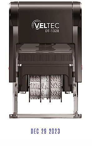 Self Inking Date Stamp with Month, Day, Year - Easy to Use & Adjust, Rubber Head, Sturdy ABS, Uniform Print, 10 Years of Dates, Refillable (Blue)